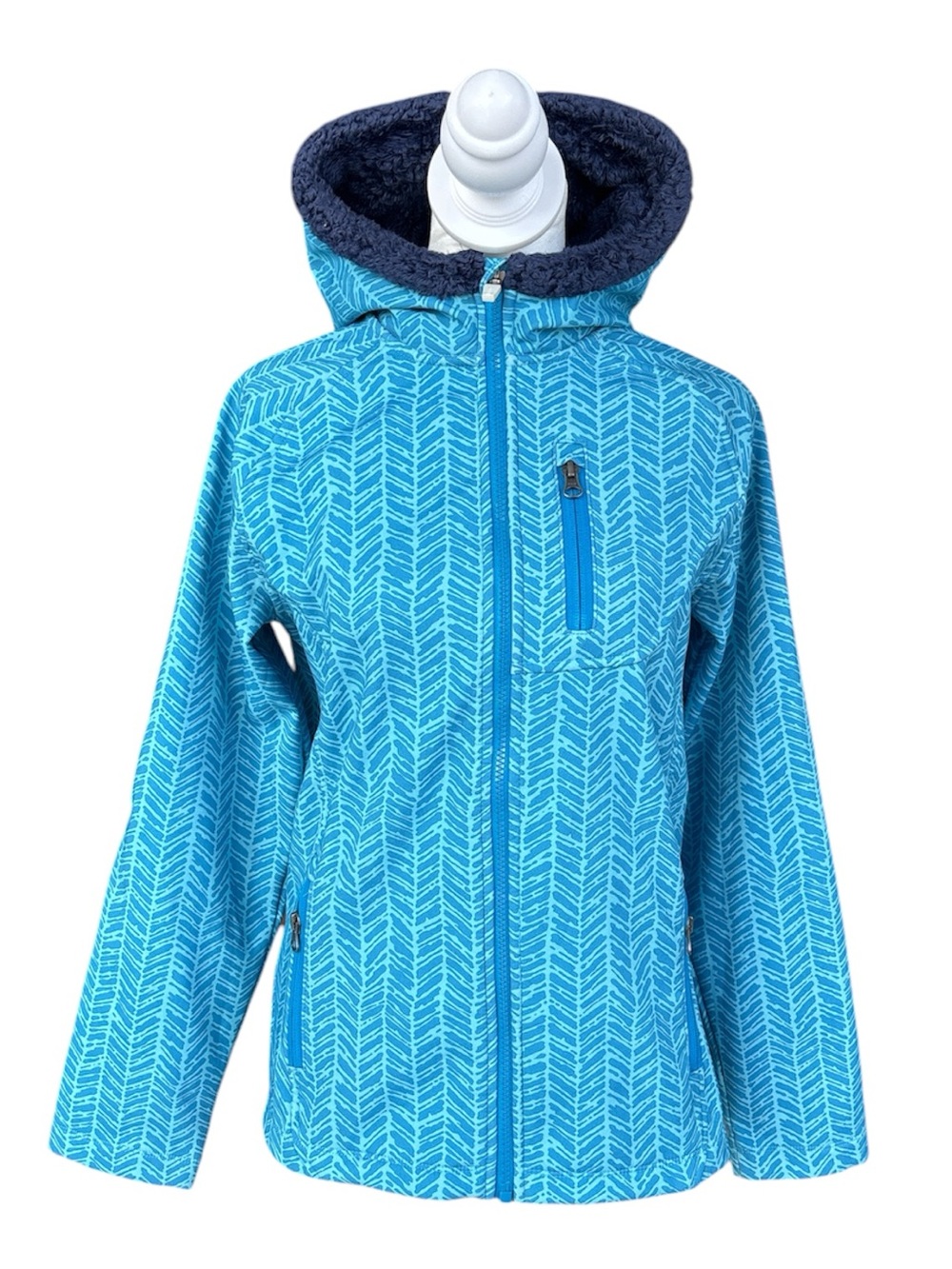 Lands’ End Hooded Waterproof Jacket Fleece-Lined Blue Girls’ XL/16